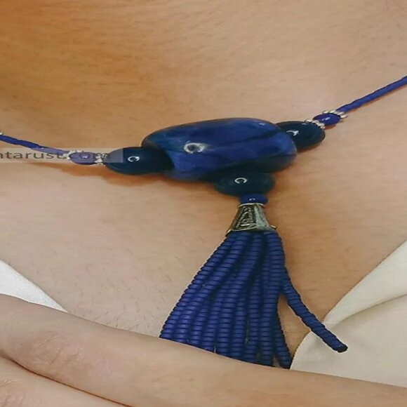 Handmade Lapis Lazuli Beaded Necklace: Boho Tassel Statement Jewelry - Picture 4 of 5